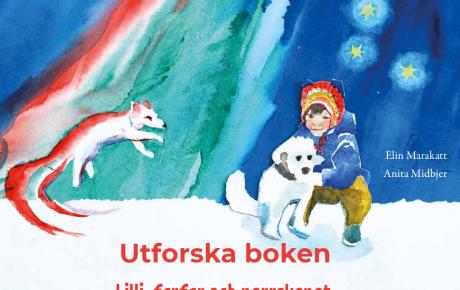 Omslagsbild av boken Lilli, farfar och norrskenet av Elin Marakatt och Anita Midbjer, med texten "Utforska boken"